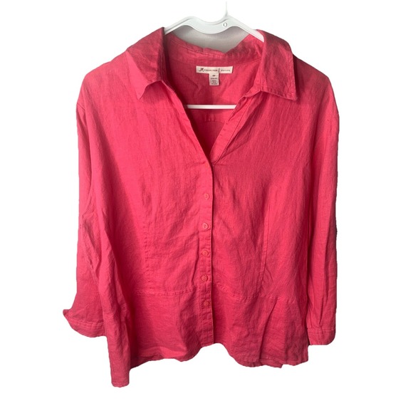 Women's 16P JM Collection Pink 100% Linen 3/4 Sleeve Button ‎ Shirt NWT - Picture 1 of 11